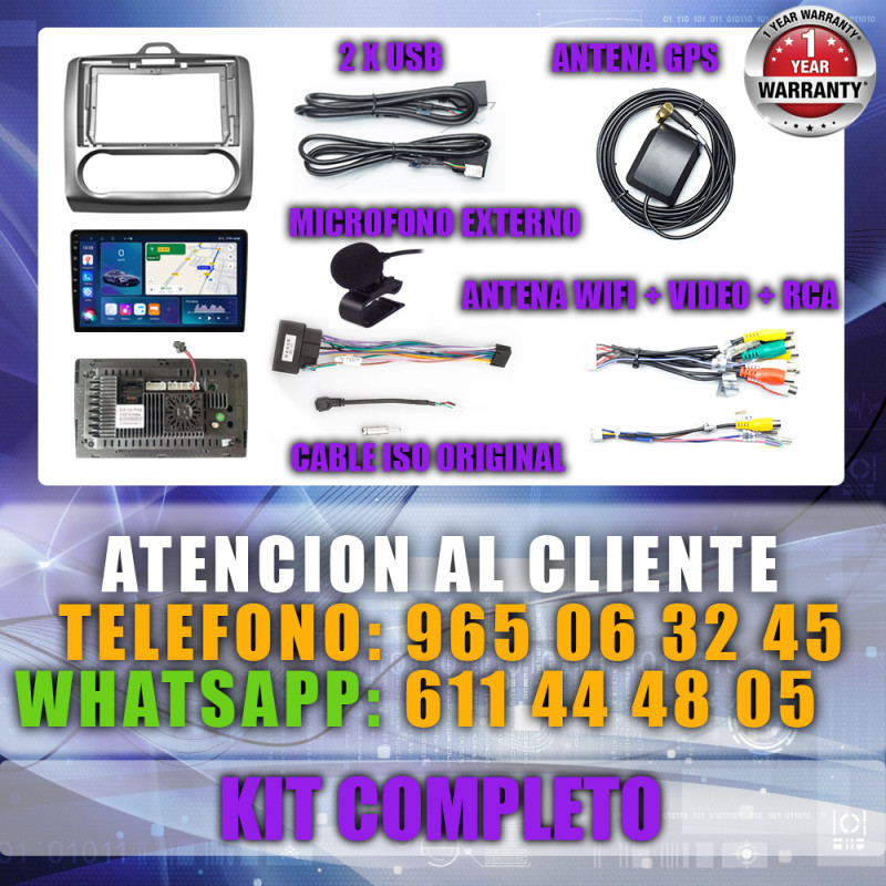 PANTALLA GPS FORD FOCUS MK2 2004-2011 9 PULGADAS CARPLAY
