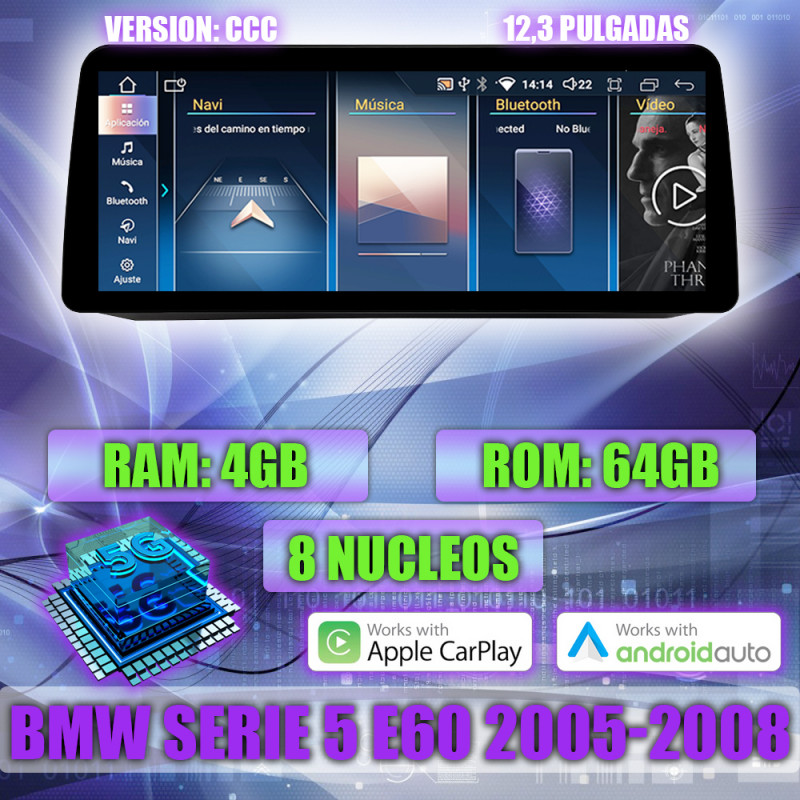 PANTALLA GPS BMW SERIE 5 E60 2005-2008 CARPLAY ANDROID AUTO