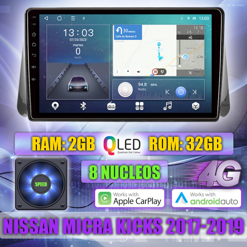 PANTALLA GPS NISSAN MICRA KICKS 2017-2019 CARPLAY ANDROID AUTO