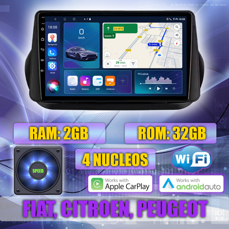 PANTALLA GPS PEUGEOT BIPPER, CITROEN NEMO, FIAT FIORINO QUBO