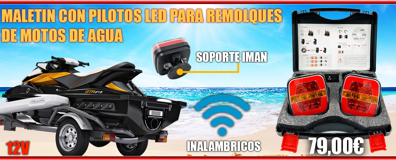 Maletín con Pilotos LED inalámbricos para Remolque de Agua Soporte Imán 12v 